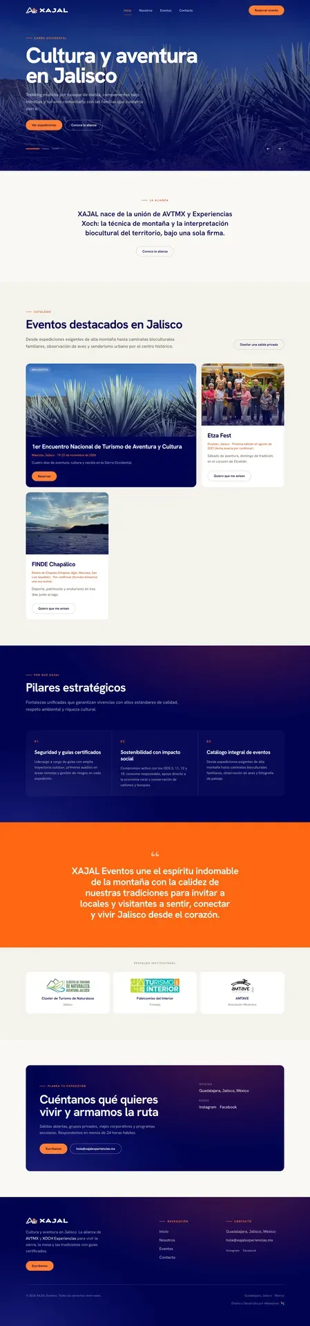 Portada de XAJAL con los eventos destacados, los pilares estratégicos y el respaldo institucional