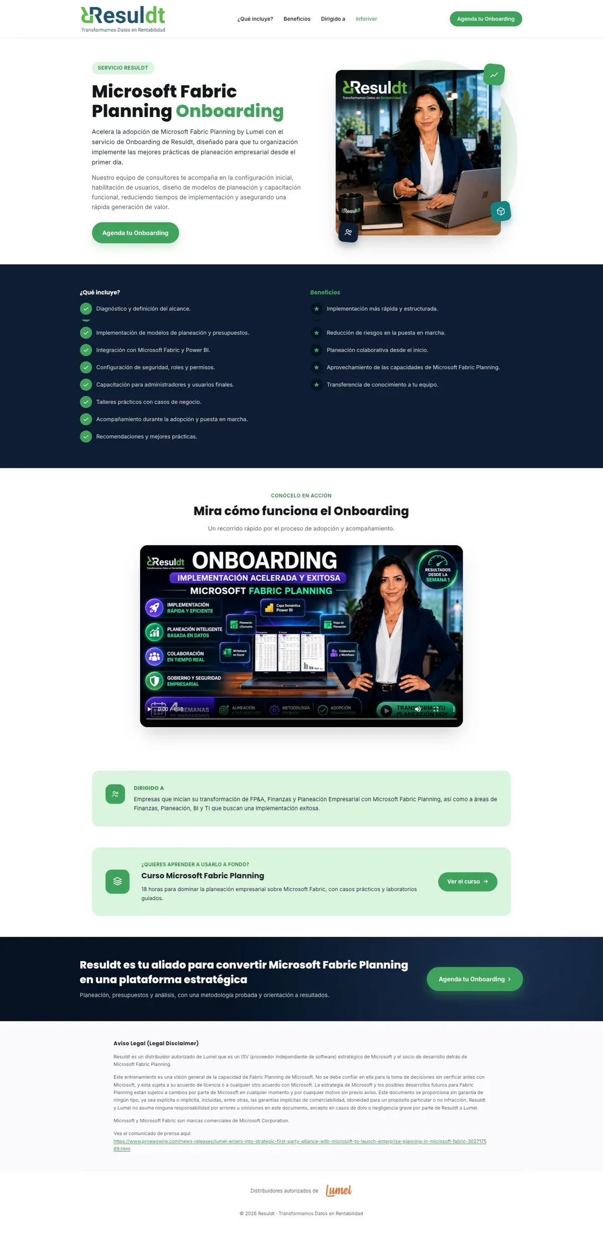 Microsoft Fabric Planning onboarding service page