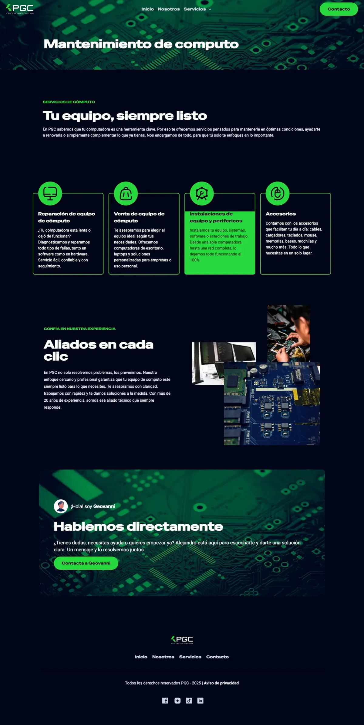 Computer maintenance service page, one of the individual service pages