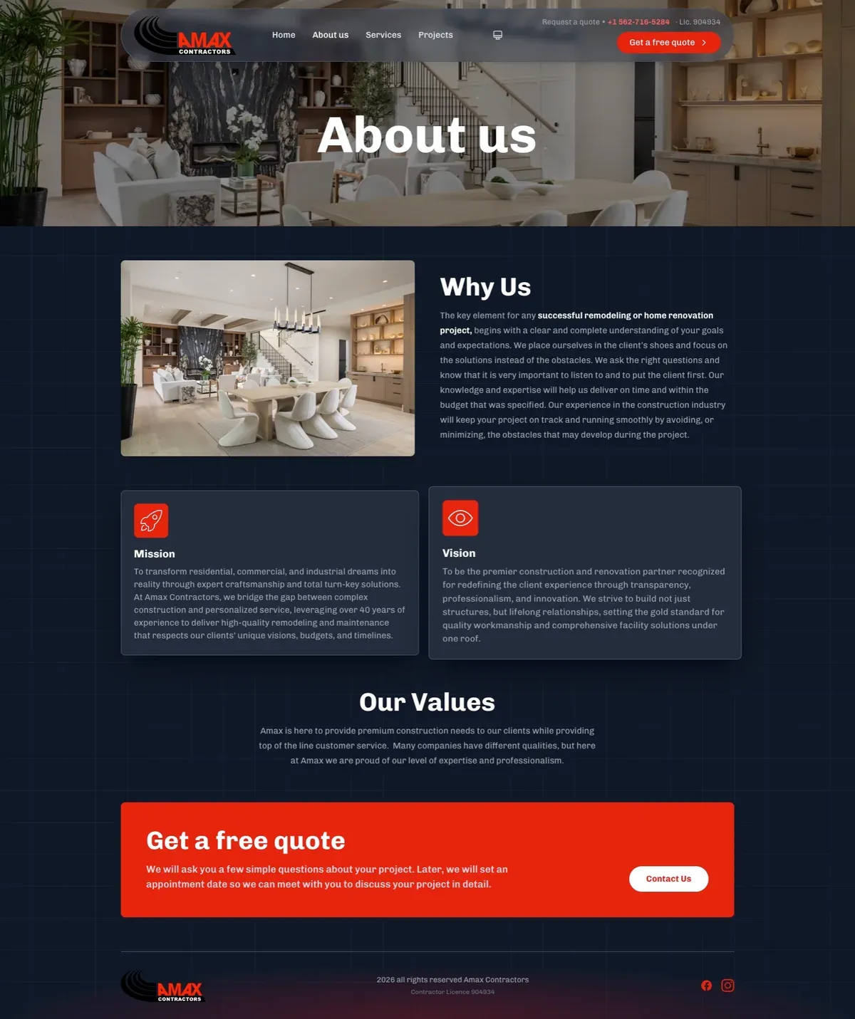 About page with the company's mission and vision